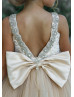 Beaded Straps Ivory Lace Champagne Tulle V Back Flower Girl Dress